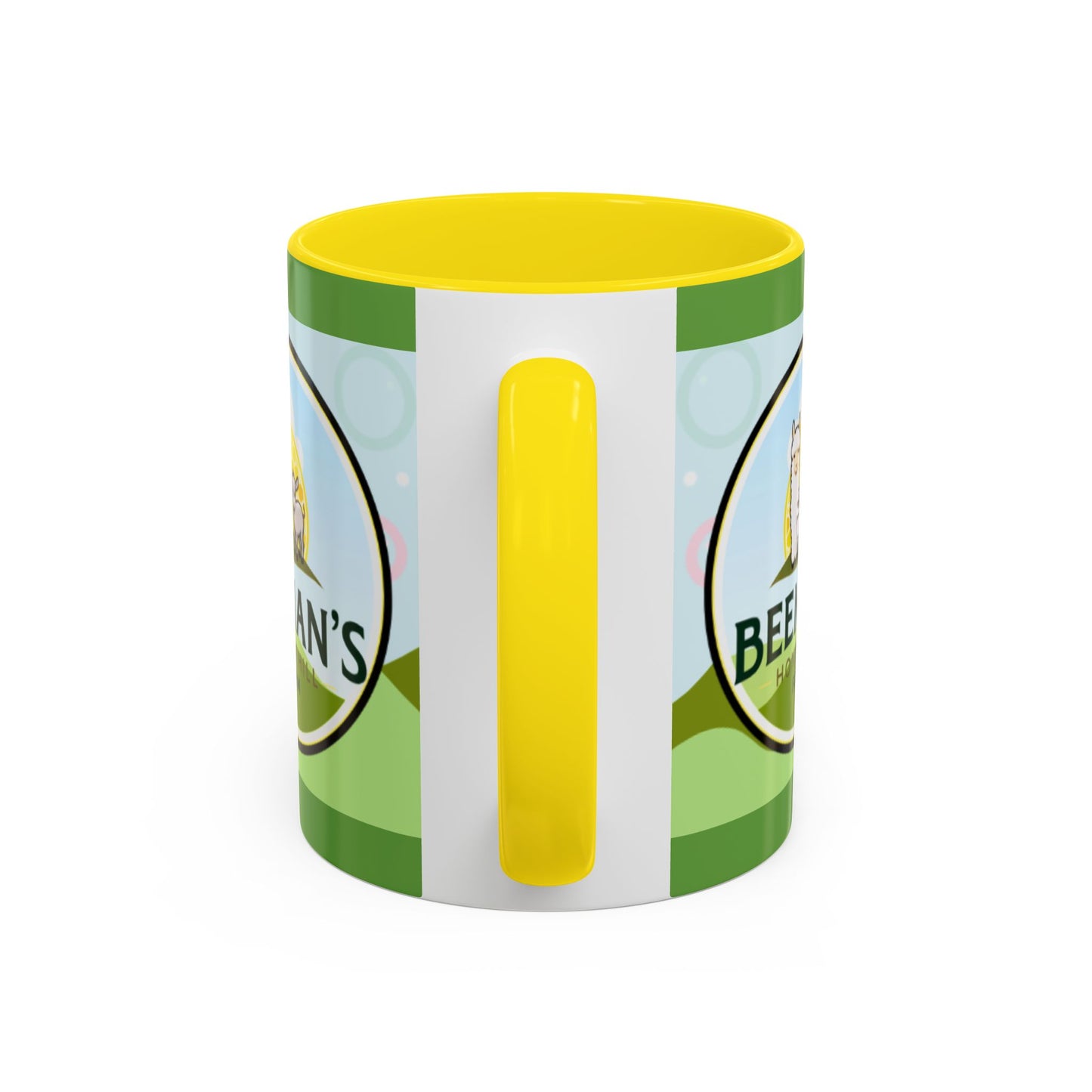 Coffee Mug - Beeman's Honey Hill Farm Logo featuring Chili Pie the Alpaca, Mini Donkey, and Sheep