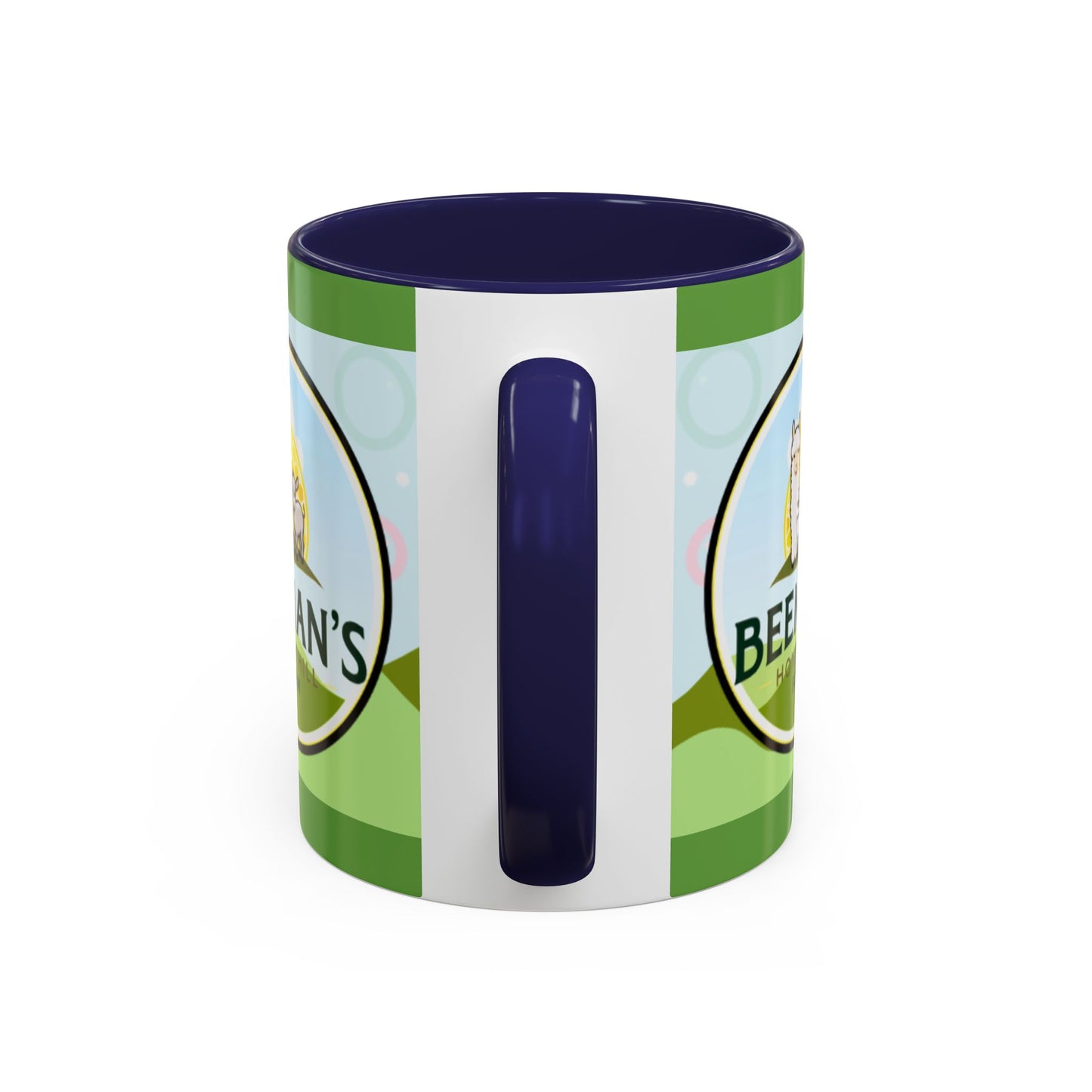 Coffee Mug - Beeman's Honey Hill Farm Logo featuring Chili Pie the Alpaca, Mini Donkey, and Sheep