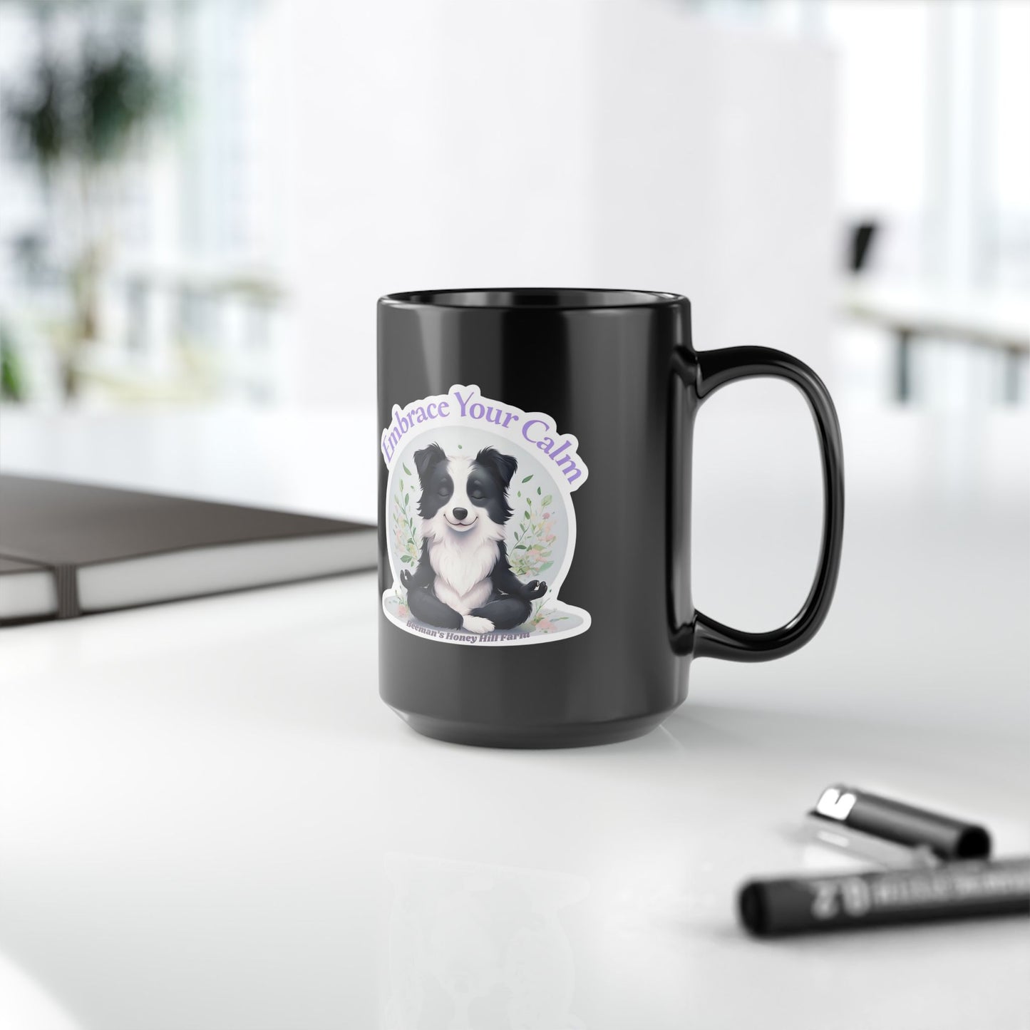 Embrace Your Calm Border Collie Mug - 15oz Black Coffee Cup for Relaxation