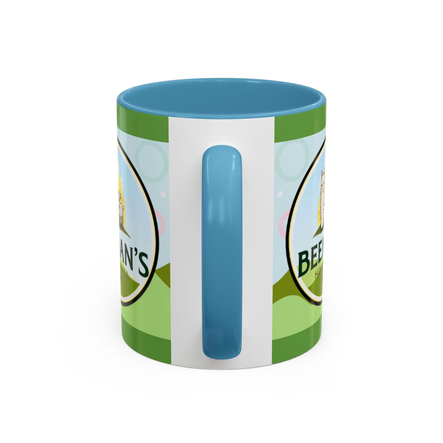 Coffee Mug - Beeman's Honey Hill Farm Logo featuring Chili Pie the Alpaca, Mini Donkey, and Sheep